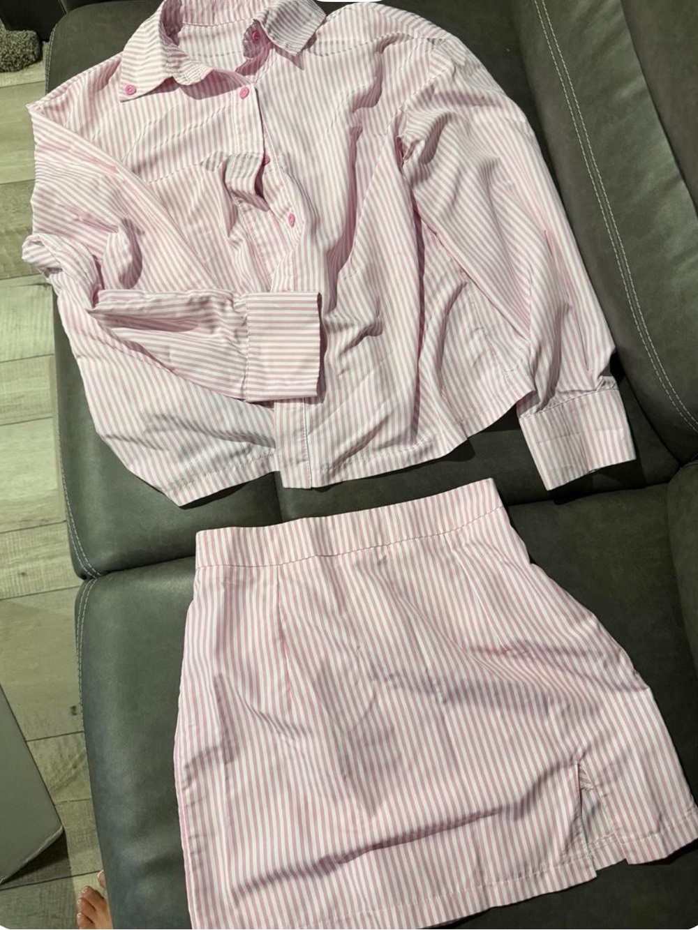 SHEIN Pink & White Striped Two-Piece Set